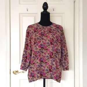 Pink and Purple Floral 3/4 Sleeve Blouse.